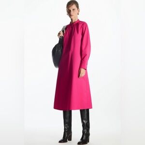 COS Relaxed-Fit Gathered Midi Shirt Dress size 8